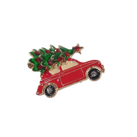 Christmas Tree Pin Brooch Rhinestone Red Green 1.25" Fashion Collectable - Picture 1 of 3